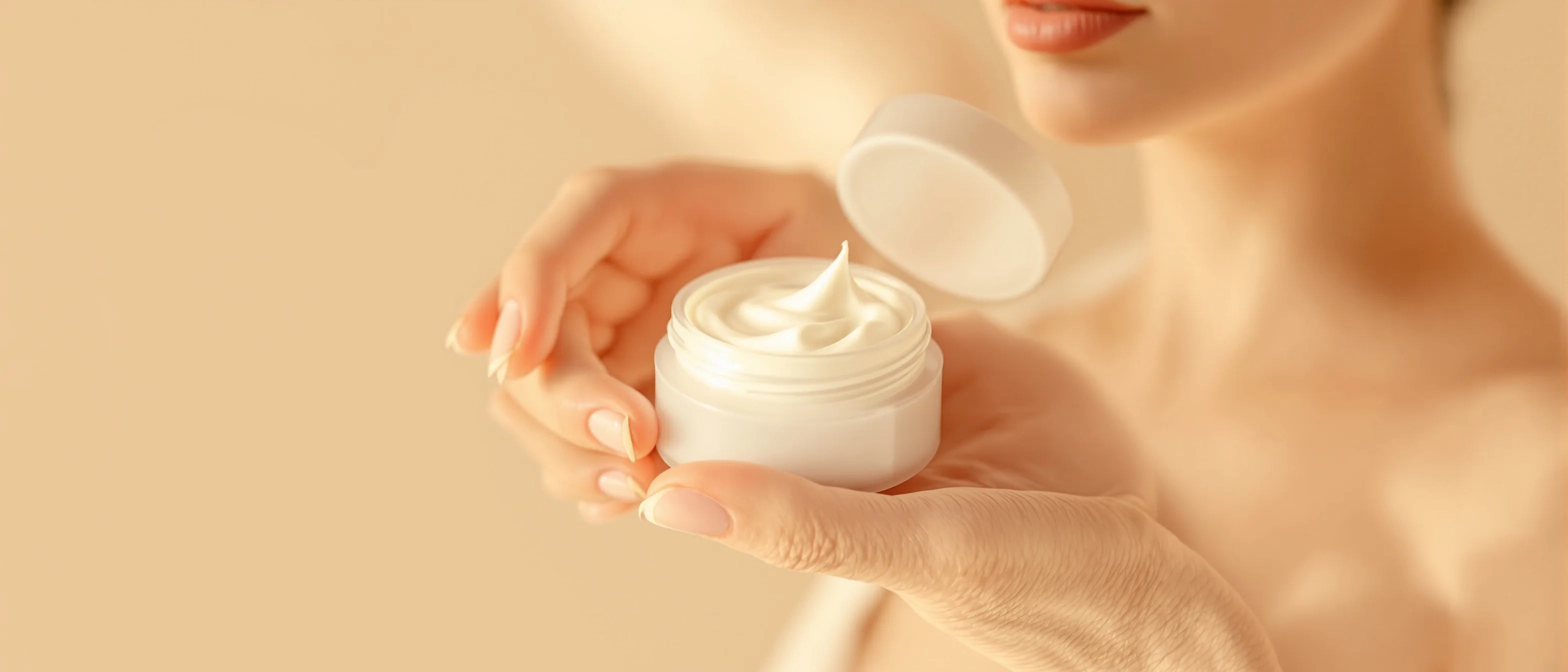Gepflegte Hände mit einem Tiegel reichhaltiger, selbstgemachter Handcreme aus Rindertalg