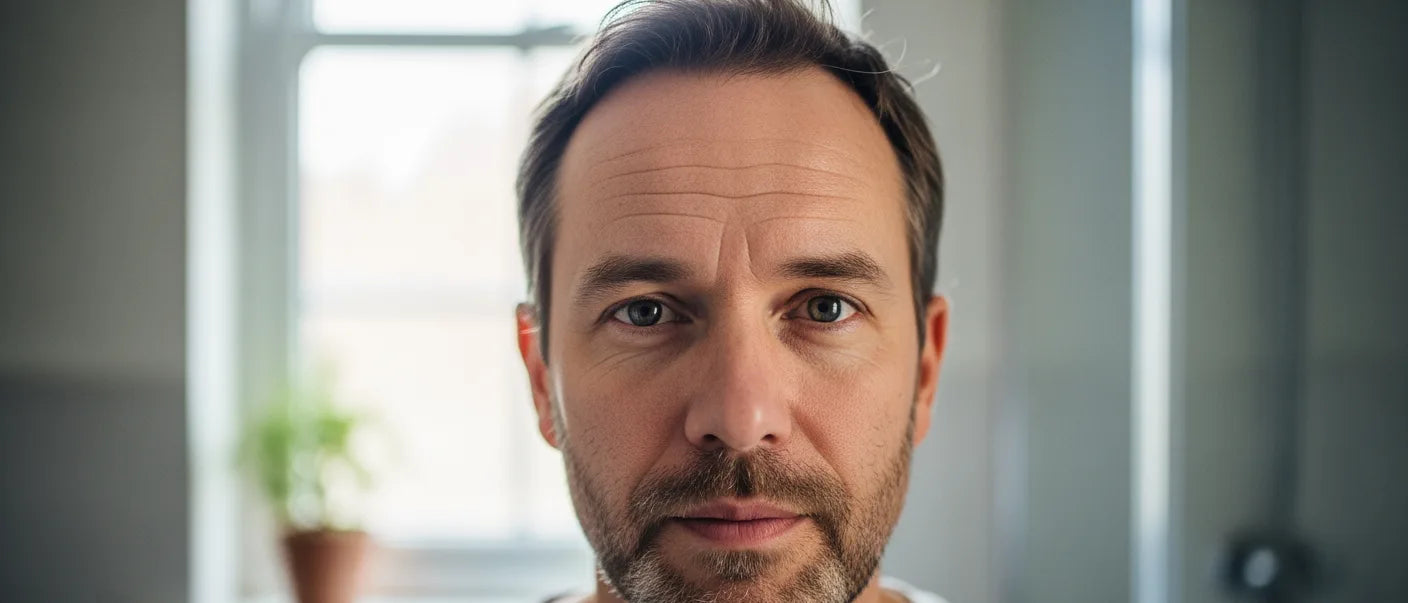 Mann um die 40 mit echter Hauttextur und ersten Falten – beste Gesichtscreme für Männer ab 40
