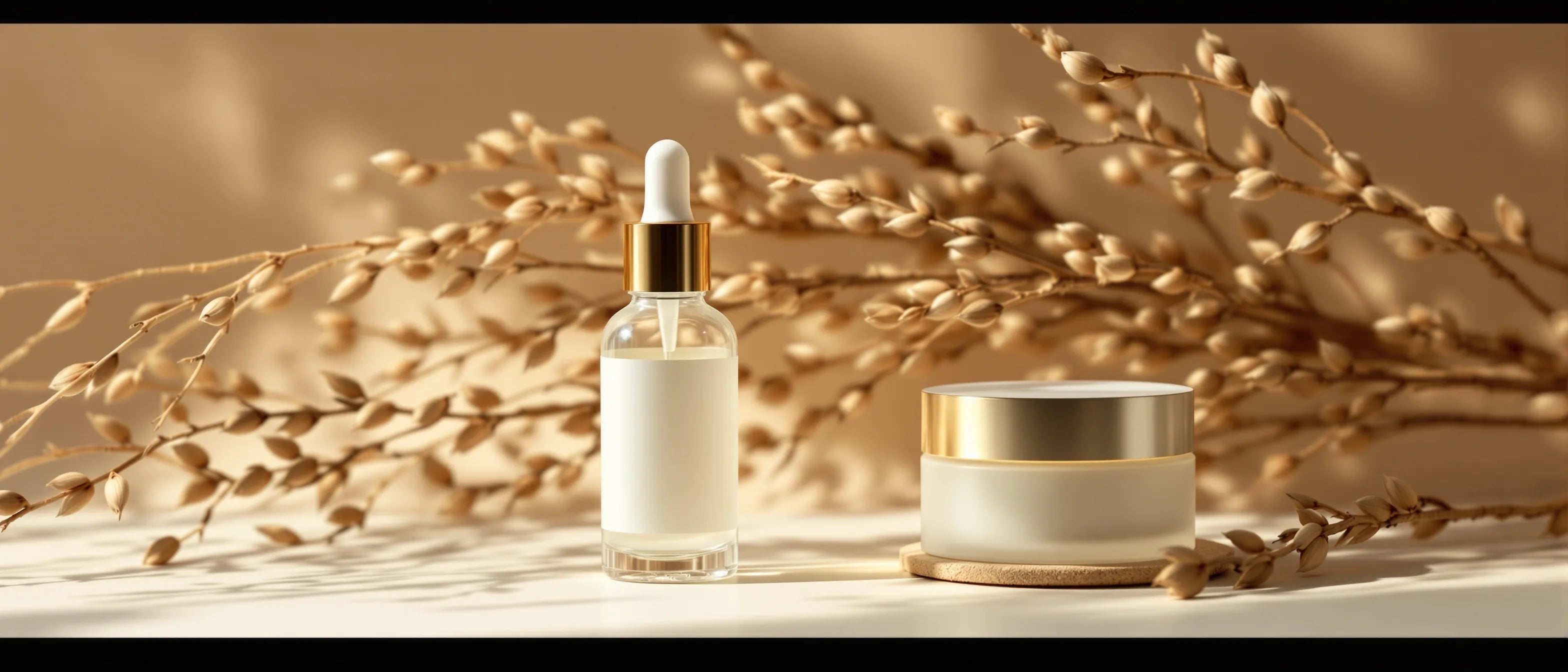 Weidenrinde und klares Serum neben Creme – Salicylsäure, Tays Natural