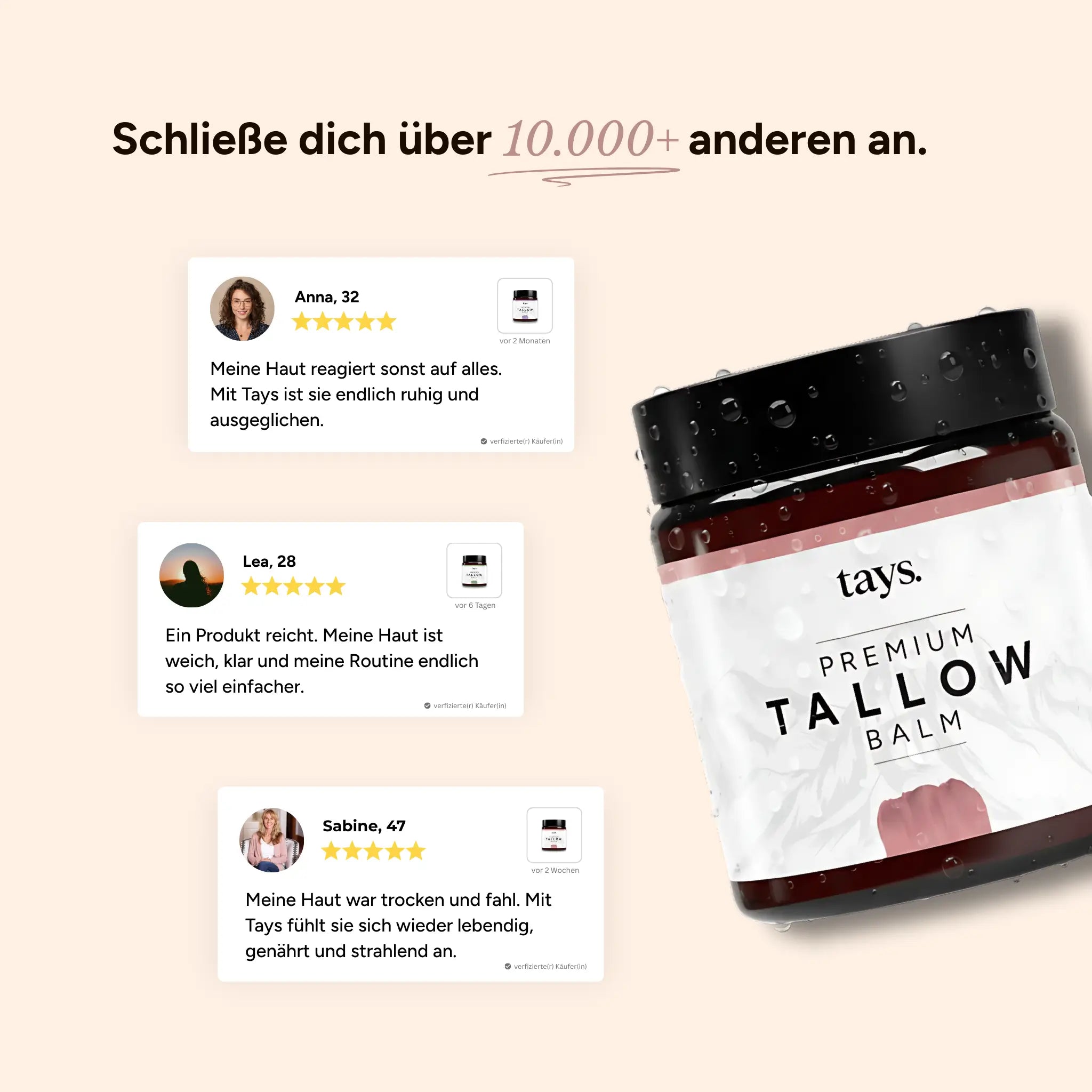 Eine Grafik von der Rinderfett Creme Natur mit Erfahrungen im Hintergrund