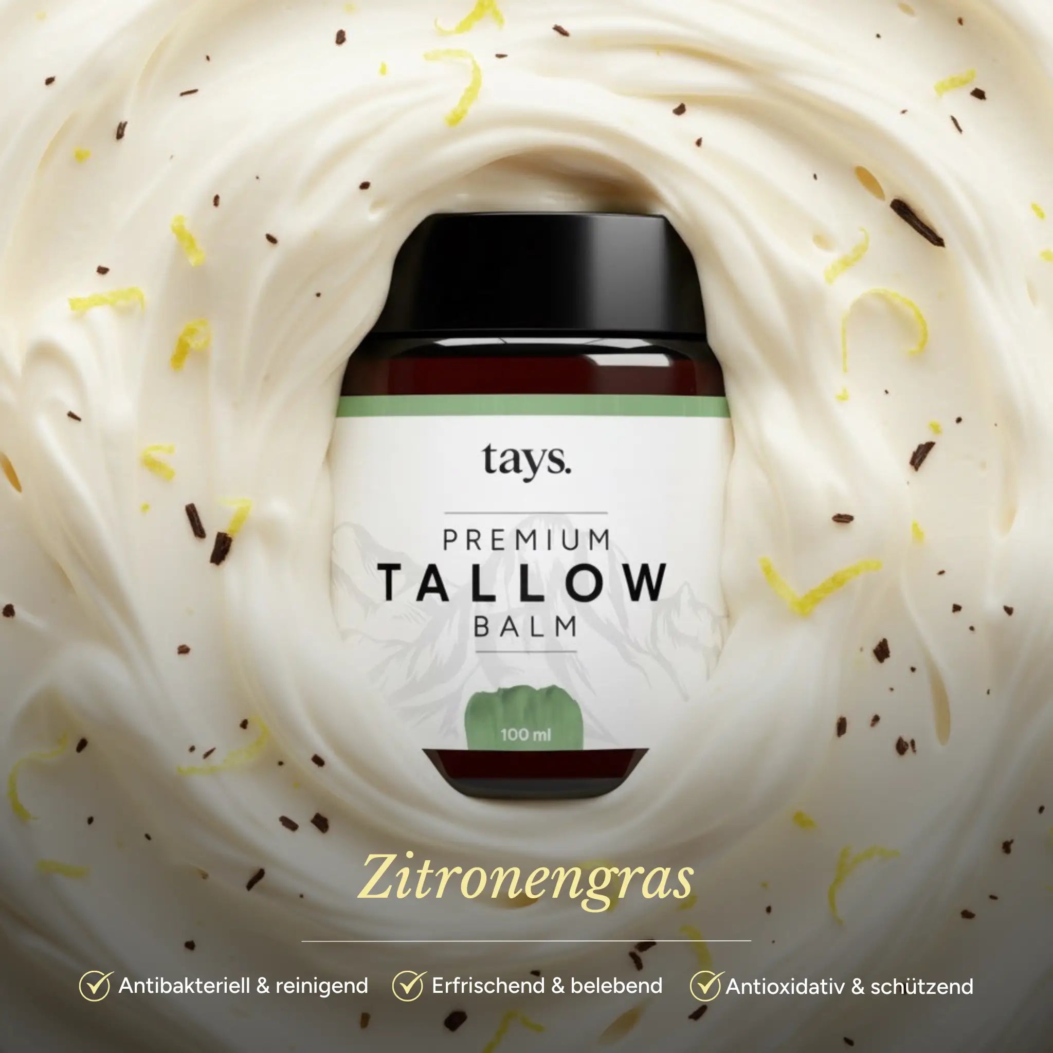 Zitronengras Creme im Glas von tays in einem Beet aus Rindertalg