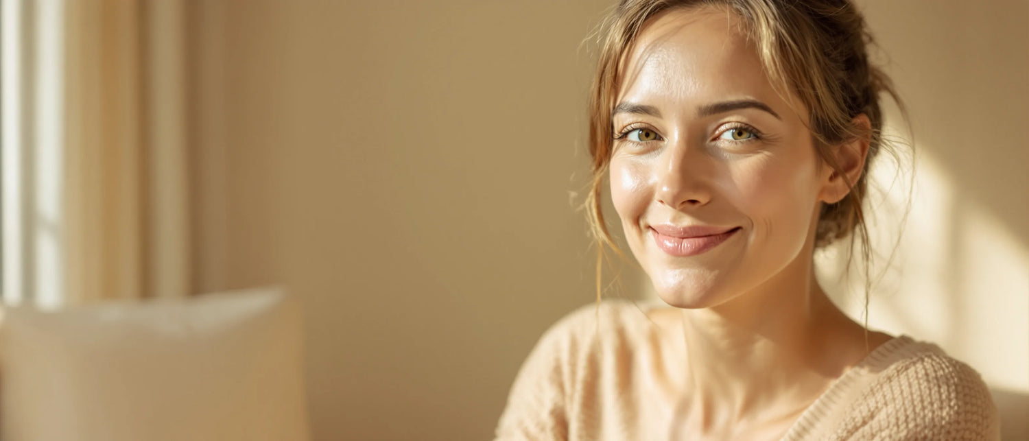 Frau um die 30 mit frischer, natürlicher Haut – beste Gesichtscreme ab 30