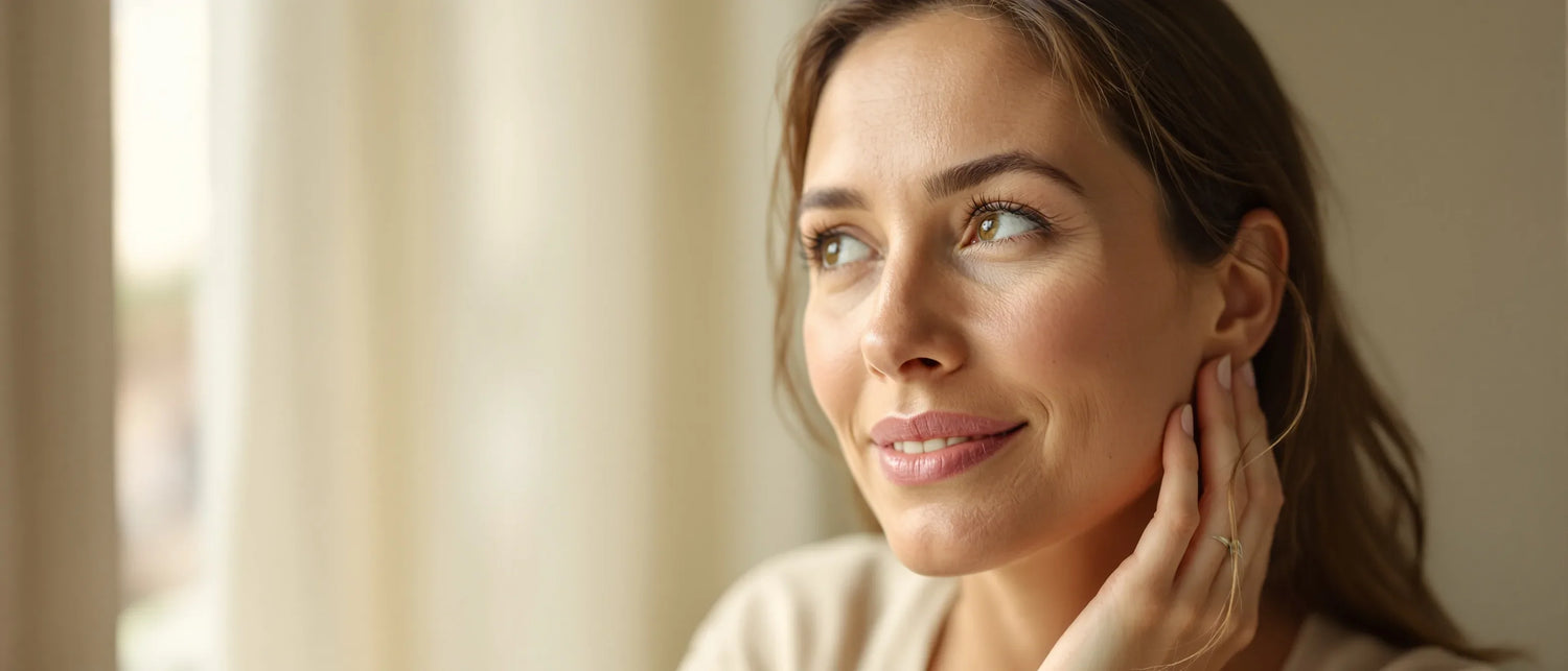 Frau um die 40 mit gepflegter Haut und ersten feinen Linien – beste Gesichtscreme ab 40