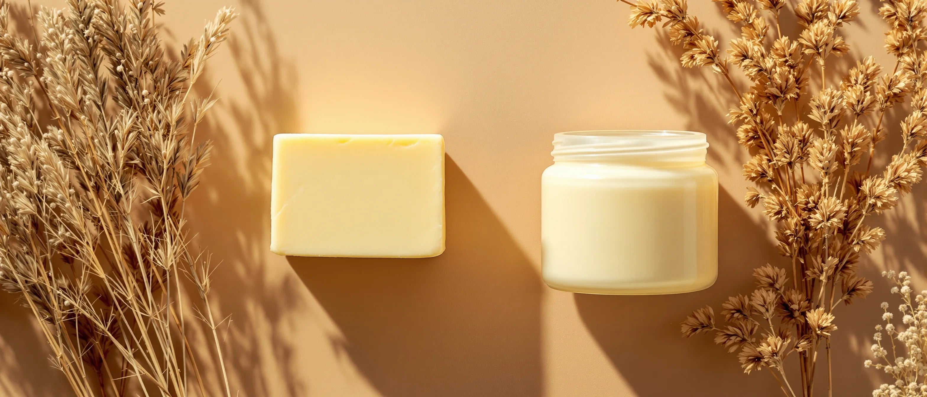 Fester Talg-Block neben schlichtem Rindertalg-Balsam-Tiegel – Hirschtalg im Vergleich, Tays Natural