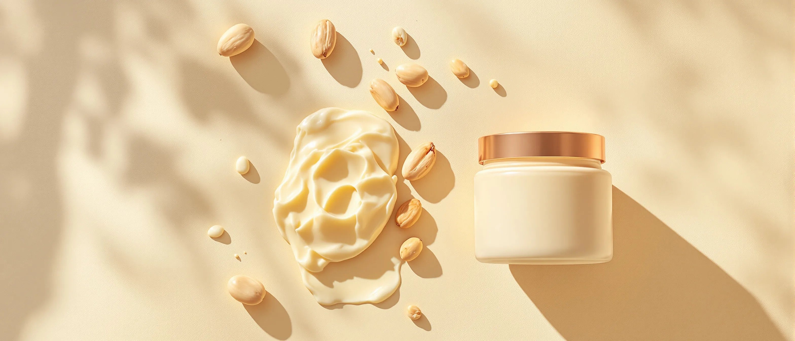 Sheanüsse und Sheabutter neben schlichtem Rindertalg-Balsam-Tiegel – Vergleich, Tays Natural