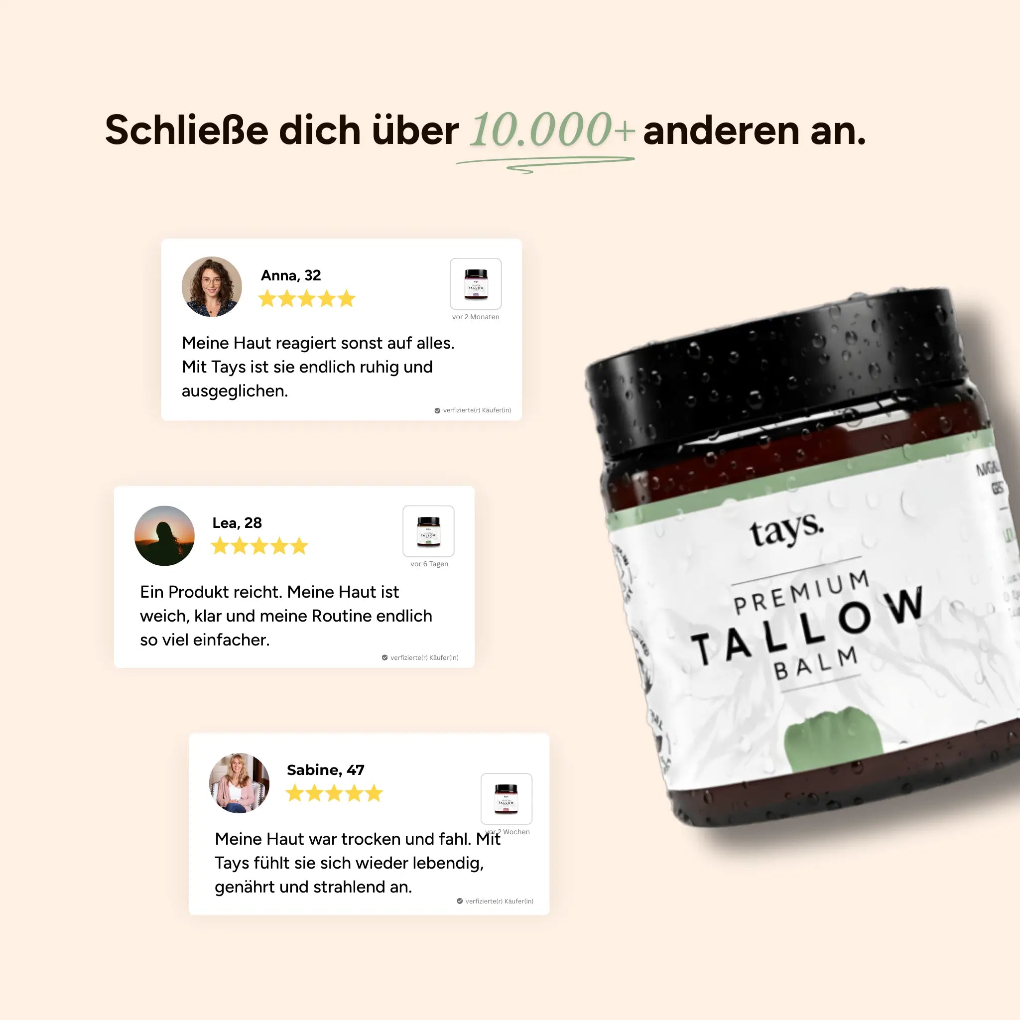 Eine Grafik von der Rindertalg Creme Zitronengras mit Bewertungen im Hintergrund
